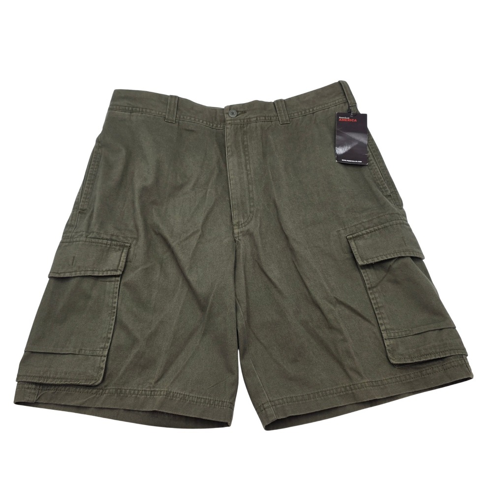 Perry Ellis America Cargo Shorts Mens 34 Olive Green NWT Cotton Casual Utility